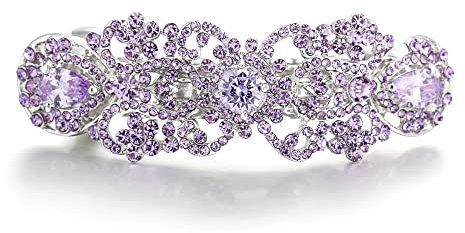 EVER FAITH Haarspange Hochzeit österreichischen Kristall CZ Art Deco Blume Träne Tropfen Haarclip Haarschmuck für Damen Braut Party Lila Silber-Ton