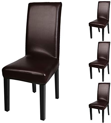Fuloon Esszimmer Stuhlhussen 4er/6er Set, Wasserdichtes Pu Leder Stretch StuhlBezug Stuhl Hussen Dekor Moderne Spann-Abdeckung