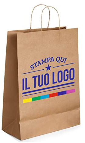 GFD - Shopper Buste di Carta - Personalizzate con stampa e foto a colori - Disponibile su (25-50-100-200-400pz) - Ideale per negozi, regali e feste - Avorio (14x21x8cm) - Made in Italy