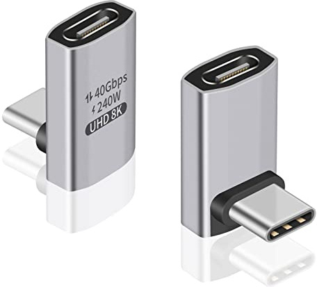 Duttek 90 Degree USB C Adapter (2 Pack) USB C Male Female Adapter – 40Gbps Data Transfer, 240W Charging, 8K Video Compatible for Thunderbolt 4/3, Switch, MacBook, Tablet, Phone and More Type C Devices
