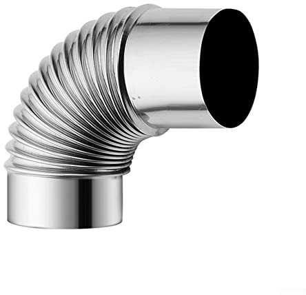 Puupaa Edelstahl Rohrbogen, 90 Grad, Kamin, Rauchrohr, Ofenrohr für drinnen und draußen, Camping, Holzöfen, Kaminbogen, 60 mm, Silber, 1 x Ellenbogenrohr