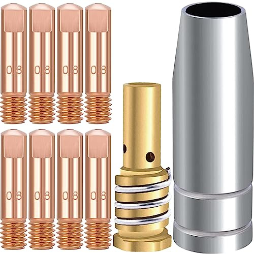 EATBALE 14AK Verschleißteile Set Schweißzubehör passend MIG/MAG Schweißbrenner für MB14 14AK MIG/MAG Schweißbrenner, 8 x M6 Stromdüse 0,8 mm/0,030, 1 x Gasdüse, 1 x Düsenstock (10 Stück)