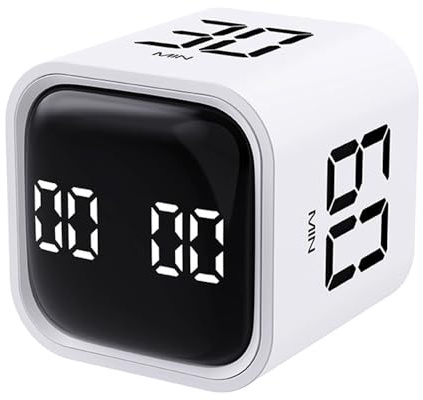 Digital Cube Timer, Küchentimer Schwerkraftsensor Flip Digital Timer, Fokus Timer, Silent & Alarm, für Arbeit, Studium, Aufgabe, Meeting, Produktivität, ADHD, Büro (Weiß)