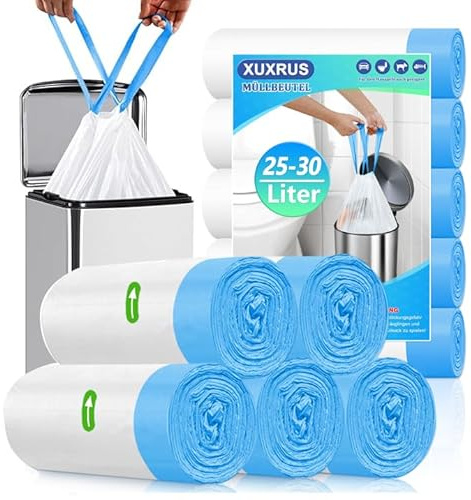 XUXRUS 25 l soppåse 30 l med dragband vita soppåsar, 50 stycken soppåsar med bärhandtag