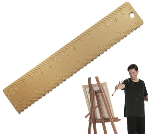 HUNYA Metalllineal,15 cm Kupfer gerades Lineal Wellenkanten-Mathelineal - Kleines Lesezeichen-Lineal aus Kupfer mit geradem und gewelltem Rand, Mathe-Lineal für Schüler