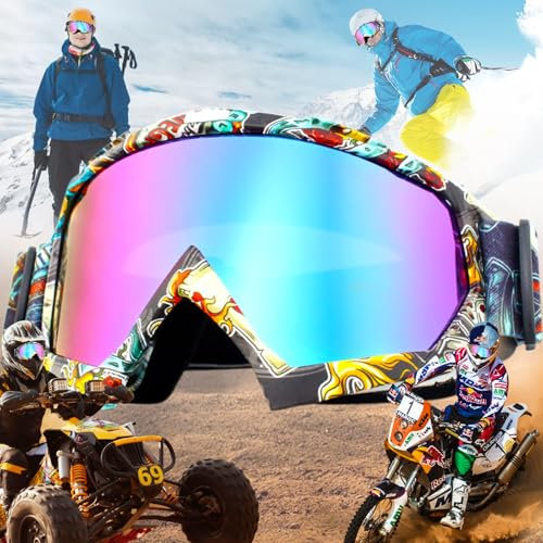 Benaton Occhiali Da Sci Per Uomo Donna Teenager, Occhiali Da Cross Occhiali Da Sci a Specchio Protezione Uv, Mountain Bike Motocross Occhiali Mascherina, Tampone In Spugna Incorporato(7x2x3pollici)