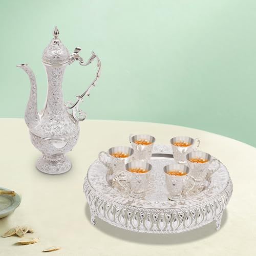 CuCummoo Set di servizio da tè, tazza da caffè e teiera, per tavolo da tè, decorazione con 6 tazze da tè per soggiorno, sala da pranzo, adatto per gustare il tè turco