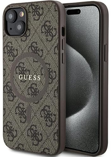 Guess GUHMP14SG4GFRW Hülle für iPhone 14/15 / 13 6.1 braun hardcase 4G Collection Leather Metal Logo