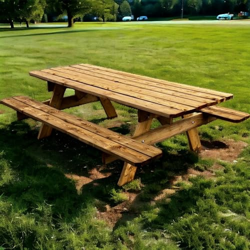 Table de Jardin en Bois Massif de 2.4 m, traitée Classe 3 Marron, Fabrication 100% Française