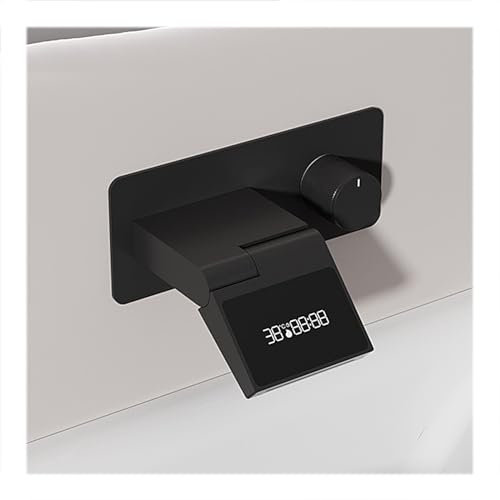 WRJAHCG Wasserfall Wandmontage Wasserhahn Bad Unterputz Aus Messing,Waschtischarmatur Einhebel Waschbecken Badarmatur Mit Digitales Display,Schwarz,B