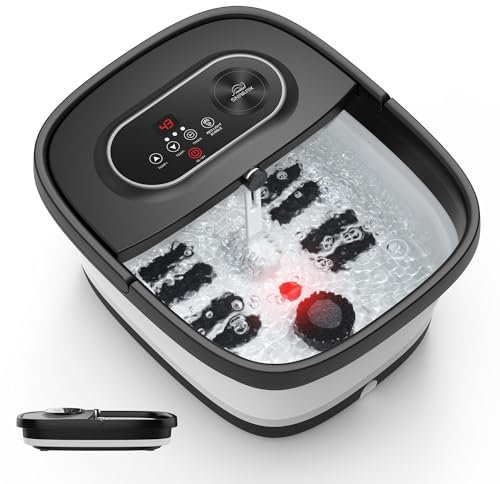 Snailax klappbares Fußbad mit Massage und Heizung, Fußsprudelbad mit 14 Heizstufen | Shiatsu-Rollen | Blasen | Rotlicht | Timer, Fußwanne elektrisch 35℃-48℃, faltbares Fußmassagegerät, Grün