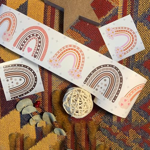 Bordure de papier peint arc-en-ciel marron Décoration murale amovible Frise Murale Autocollant Papier Peint Autocollant imperméable en PVC Plinthe Autocollant 7.6cm X 2000cm