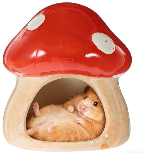 Esshogo Casa in ceramica per criceti, unica casa in ceramica per criceti, nascondiglio in ceramica per criceti, casa a forma di fungo e habitat per criceti, per gerbilli, topi, cincillà, nascondiglio