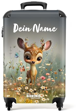 NoBoringSuitcases© Kinderkoffer, Koffer Personalisiert, Kinderkoffer | 55x40x20 cm - Mädchen, Koffer Kinder, Hartschalenkoffer, Kinder Reisekoffer, Kindertrolley, Handgepäck Koffer (Rehkitz