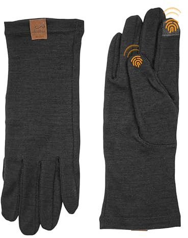 ACUSHLA Sottoguanti in 100% lana merinos – Touchscreen leggero strato di base da sci, per uomini e donne, 220 g/m²-nero, Medium