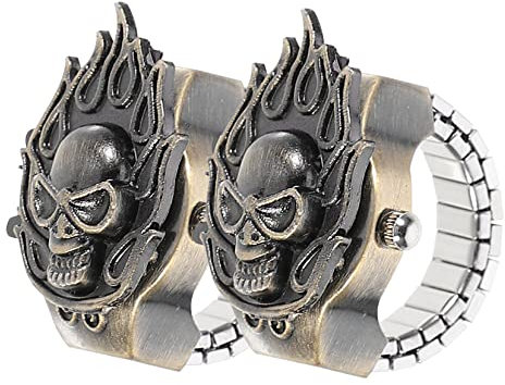 SAFIGLE 2 Stück Retro Elektronische Uhr Für Und Frauen Verstellbare Fingeruhr Aus Langlebigem Material Modische Gothic Skelett Design Uhr Für Alltag Halloween Und Geschenke