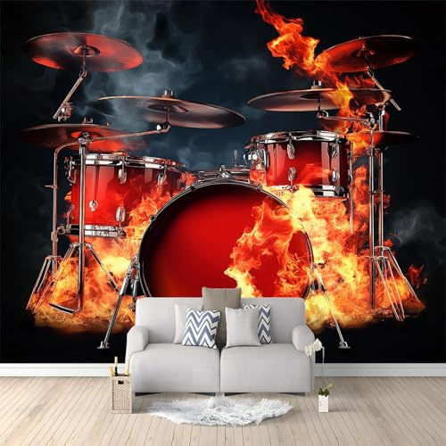 Vlies-Tapeten Fantasy Musik Schlagzeug WandBilder Art Tapeten Modern Schwarz Rot druck Wand Deko Fototapete 200 x 140 cm Wandtapete Wanddekoration Wohnzimmer Schlafzimmer Tapeten