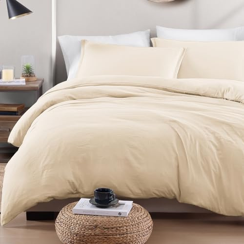 LANE LINEN Set di biancheria da letto super king size, 4 pezzi, copripiumino in microfibra prelavata, lenzuolo con angoli e federa, accogliente e resistente (avorio)