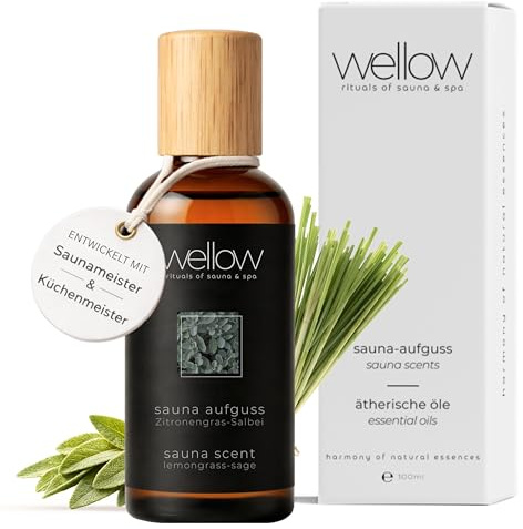 wellow® Sauna Aufguss Zitronengras-Salbei – 100 ml Konzentrat mit ätherischen Ölen – frisch-belebende Kräuternote – hochkonzentriert & ergiebig, Made in Germany