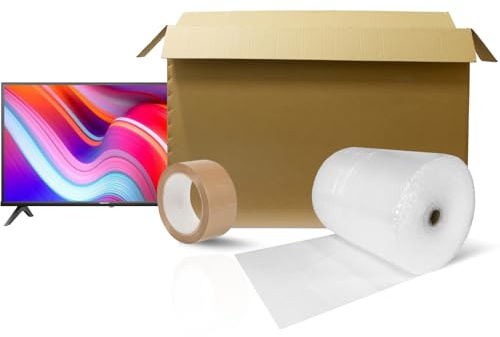 Cardboard TV Boxes with 10m Bubble Wrap & Tape for Moving | Strong Double Walled Solid moving cardboard boxes with Handles for TV Packing Storing & Shipping | Large | Best for TVs 40,49,59,75