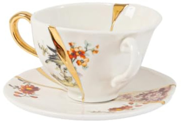 SET DA TE TAZZA E PIATTINO PORCELLANA KI | Tazza e Piattino Kintsugi in Porcellana con Dettagli Oro – Design Ispirato alla Tradizione GiapponeseElegante e ricca di sig