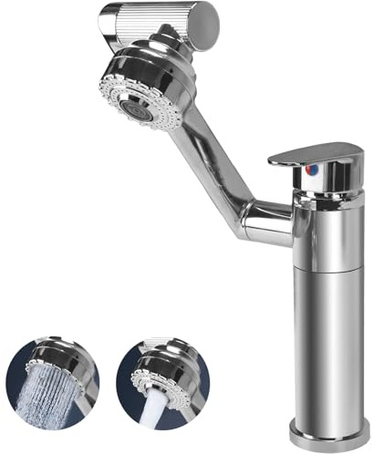 VirtuGro Wasserhahn Küche Flexibel 360° Drehbar Wasserhahn Bad Silber | 2 Modi Wasserabgabe Waschtischarmatur mit Sprudelfunktion Küchenarmatur mit Brause Edelstahl für Bad und Küche (Silber)