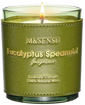 M&SENSE Eukalyptusmynta doftljus i glas vegansk från soja, intensiv doft, 283 g (42 timmar), rumsdoft för stressreducering, meditation, bröllopspresenter för brudpar