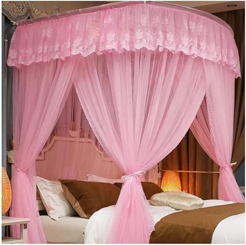 SGFBDZLK Sommer-Betthimmel-Moskitonetz, romantische Bettvorhänge für Einzel- und Doppelbetten mit U-förmiger Halterung (Farbe: Weiß, Größe: 200 x 220 cm) (Farbe: Rosa, Größe: 180 x 200 cm)
