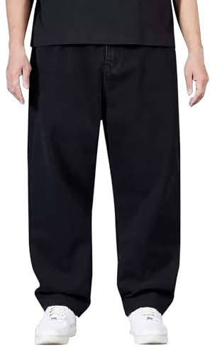 Pantaloni larghi da uomo in denim casual hip hop cotone jeans da lavoro tinta unita vestibilità ampia diritta gamba larga pantaloni in denim elasticizzati pantaloni jeans