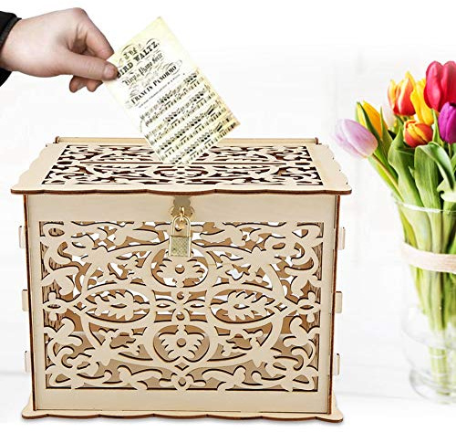 Hapivida Hochzeit Kartenbox Holz Geschenkkartenbox Wedding mit Schloss | Hochzeitskarten Box Geldbox Geschenk Karten Kiste aus Holz für Partys, Geburtstag