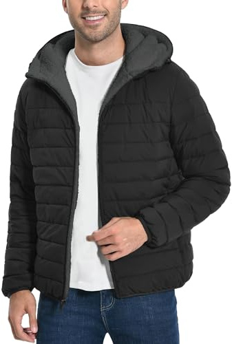 Pioneer Camp Chaqueta de invierno para hombre Chaqueta de invierno cálida para hombre Abrigo de invierno con capucha Chaquetas gruesas forradas a prueba de viento para el frío, negro y gris, XL