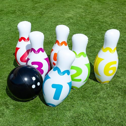 MOLTO | Set da bowling gonfiabile XXL per esterni – Gioco da bowling da giardino e piscina – Attività sportiva per bambini – Include 10 birilli gonfiabili – Facile da usare