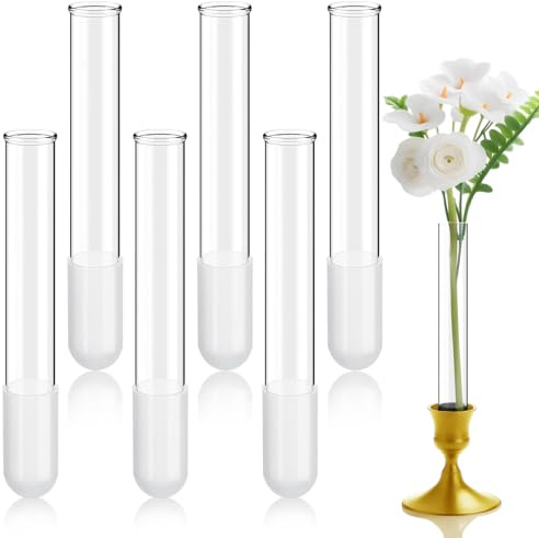 Ninehaoou 6 Pack 5.9 Glass Bud Vase Taper Candle Holder's Bud Vase for Flower Candlestick Sizes from 22mm to 27mm Adjustable Designed Specially for Taper Candle Holder for Tablescapes, Wedding Decor