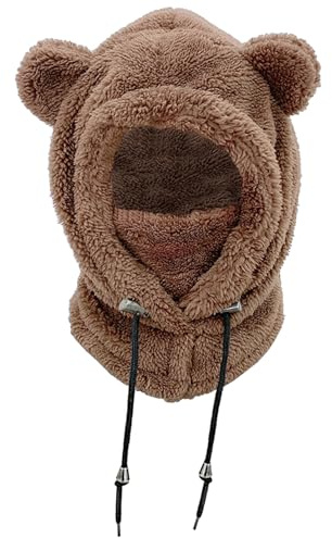 crazy bean Cagoule Enfant Hiver Bonnet Bebe Fille Chapeau en Peluche Doux et Chaud pour Enfants 3-8 Ans Garçon Bonnet Echarpe 3 in 1 Thermique Café