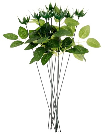 VALICLUD Kit de Calices de Fleurs en Plastique Vert Réaliste pour DIY, Tiges et Feuilles, Solide Décoration de Fleur Artisanale