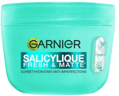 GARNIER - Salicylique - Crème Sorbet Hydratante Fresh & Matte - Crème Hydratante & Matifiante - Adoucit la Peau, Unifie le Teint, Réduit les Pores et l'Excès de Sébum - Tous Types de Peaux - 85 ml