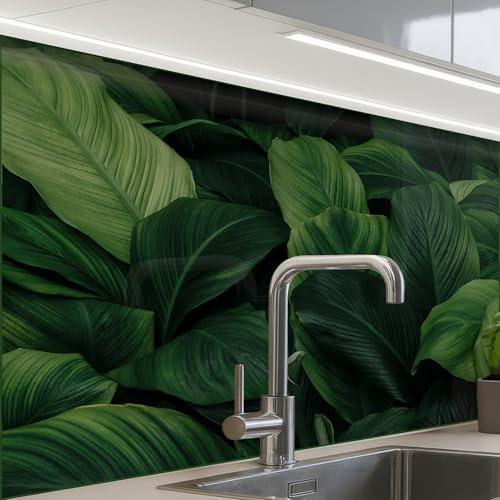 KitchenYeah© Spritzschutz Küchenrückwand Küche Abwaschbar Selbstklebend | 60x80 cm - Küchenwand Küchenfront Küchen Rückenwand Wandschutz Natur - Tropisch - Blätter - Grün