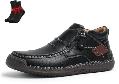 Ortopediska stövlar for män, handgjorda läderkängor for män, bekväma höga sneakers, arbetsskor(Black,46 EU)