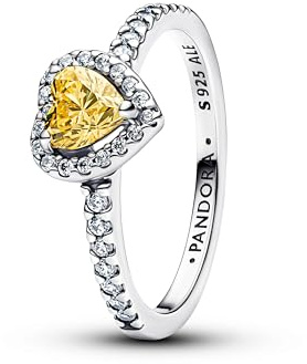 PANDORA Silberring für Damen Funkelndes Erhabenes Herz Gelb 198421C06