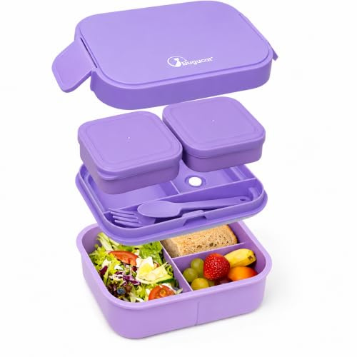 Bugucat Brotdose Kinder 1300ML,Lunchbox Erwachsen Auslaufsicher Mit Fächern Bento Box für Kinder & Erwachsene mit Soßenbox, Vesperdose Frühstücksbox für Mädchen & Jungen BPA-Frei Lila