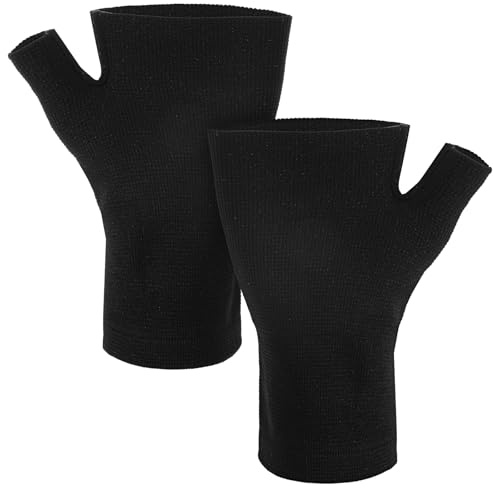 Lot de 2 gants de compression noirs pour poignet - Bandage tunnel carpien - Gants de compression pour femme - Sans doigts - Arthrose - Gants de compression pour homme et femme - Bandage de pouce