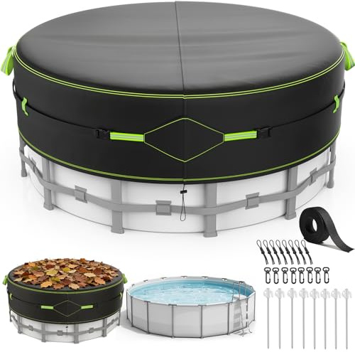 ROMIVO Cubierta para Piscina Ø548, Piscinas Ø500-546cm | Lona Piscina con Tiras Reflectantes,Estaca Luminosa,con Protección UV,Hermética al Polvo,para Piscinas Elevadas y Trampolines