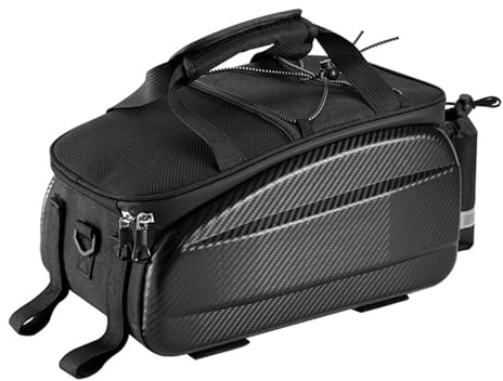flexman Fahrrad Satteltaschen, Gepäckträger Hartschale Wasserfest für Fahrradkoffer Sattel, Sitztasche Träger mit Reflektor Schultergurt für e Bikes Reisen Pendler (Schwarz 11L (Nicht erweiterbar))