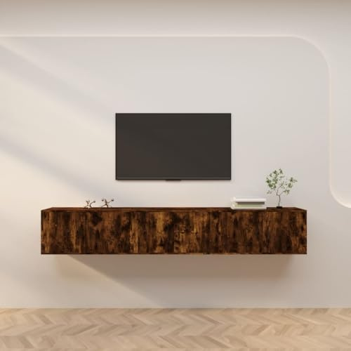 Mimdixy Lot de 3 consoles TV basses pour téléviseur, armoires murales TV, chêne fumé, 80 x 34,5 x 40 cm, pour salon, salle à manger, chambre à coucher, installation rapide
