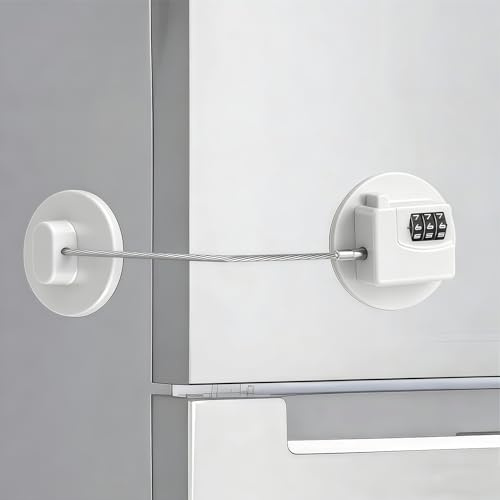 kclkda Fridge Lock for Children, 3-Digit Password Child Toddler Proof Refrigerator Lock No Drilling for Kitchen Freezer Cabinets Drawers Air Oven Air Fryer Closets, No Tools Need, White