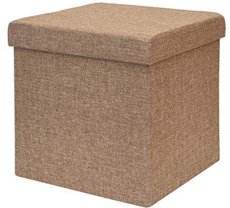 DuneDesign Pouf 38cm avec Coffre de Rangement 42L Repose-Pieds en Forme de Cube avec Couvercle rembourré Bouts de canapé Pliant Tabouret Marron Clair