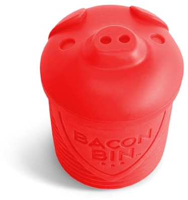 Talisman Designs Bacon Bin Grease Strainer & Collector | Family Friendly Kitchen Tools | Fun & Functional Silicone Grease Container | Holds up to 1 Cup | Red