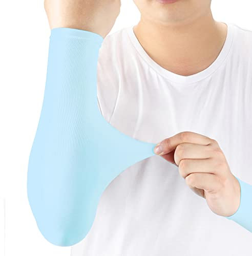 Arm Sleeves UV Protection,Arm Warmers Support Stretchy Anti-slip,Compression Sleeves to Cover Arms Womens Mens Youth for Covering Tattoo Basketball Running Cycling Gardening Outdoor (Blue,1 Pair)