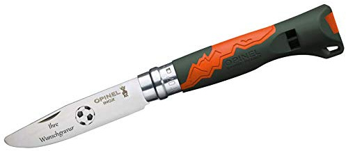 OPINEL Kindermesser, OUTDOOR JUNIOR N° 7 (orange, Fussballmotiv, mit Namensgravur, N° 07)