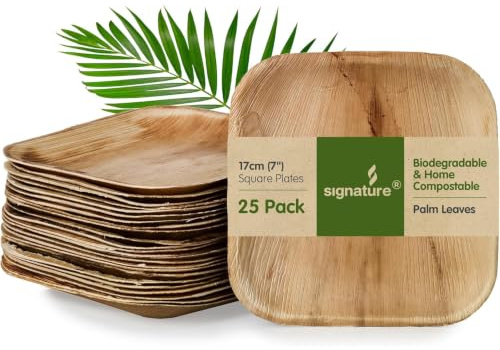 Signature Natural Palm Leaf Plates, 7 Inch Square, 25 Pack